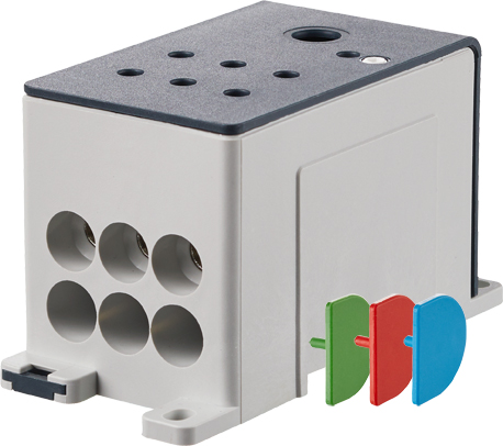 38686C 38686C Distribution block 1 pole 120sqmm max. 405A 6 outgoings with colour coding - Зображення 1