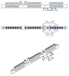 871-19TS Terminal block brass with 18 connections and V-gap with compression proving ring