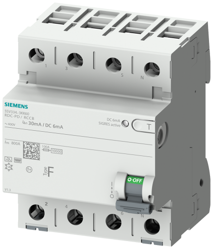 5SV3344-3KK60 RCCB TYPE F 40/4 30MA 6MA DC 4MW